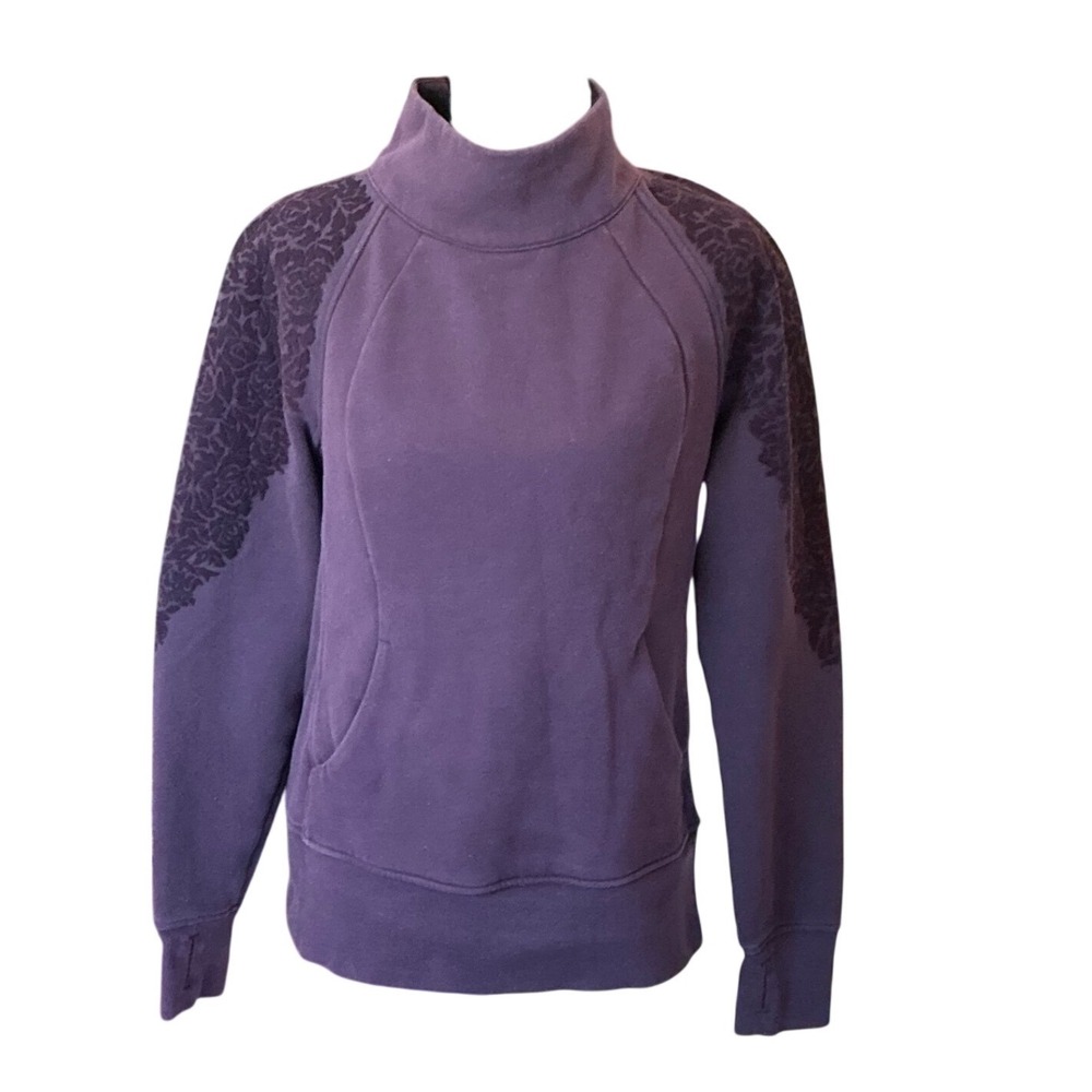 Lululemon Floral Flock Pullover Scuba Black Cherry Velvet Detail Pullover Size 8